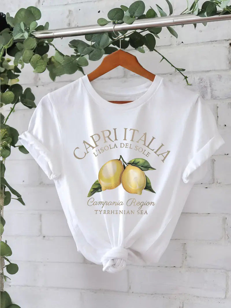 Fruit Strawberry Round Neck Short Sleeve Top For Women