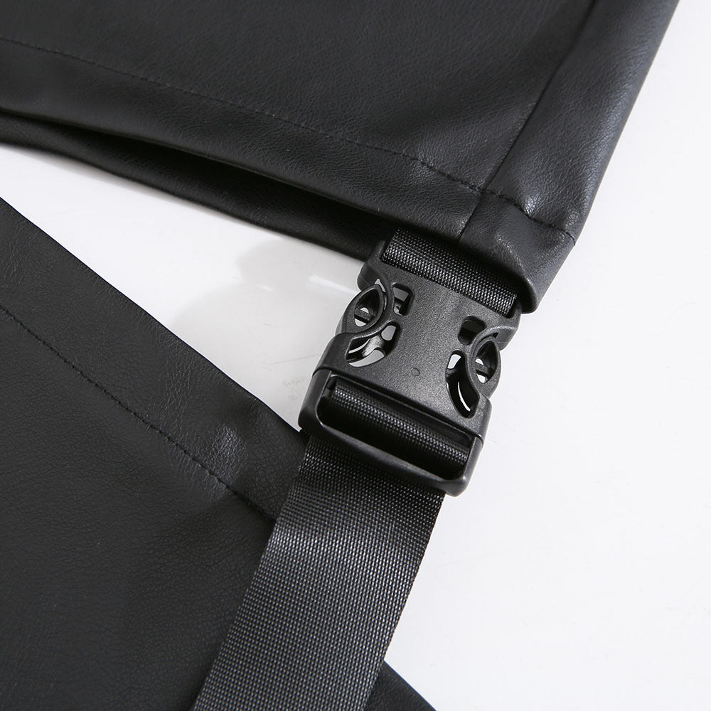 Women's Fashion Simple High Waist Straight Detachable Hole Leather Pants