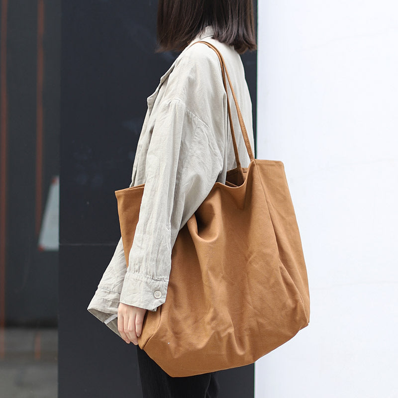 Mori Artistic Canvas Shoulder Bag Casual Retro Solid Color Tote