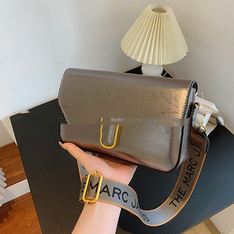 Fashion Small Square Bag Simple Texture Wide Shoulder Strap
