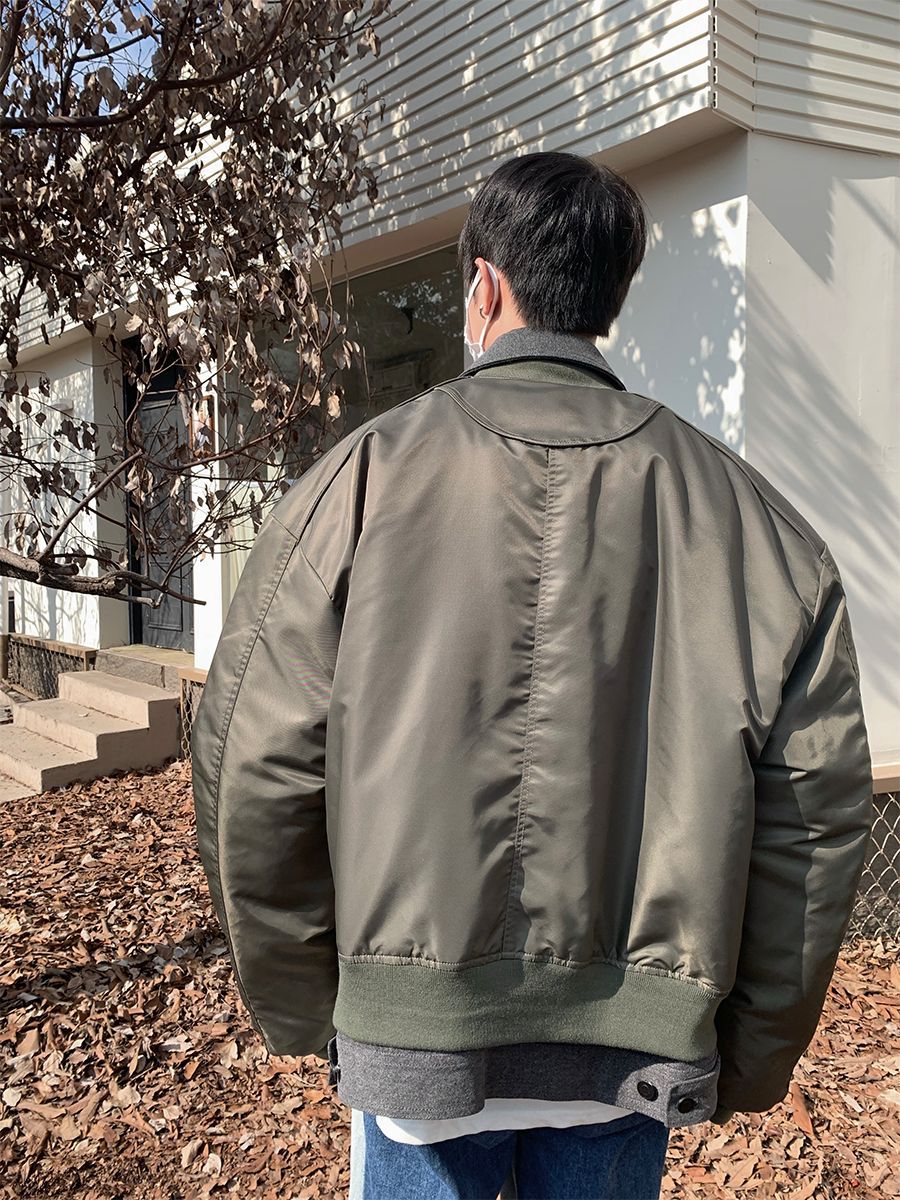 Winter High-grade Denim Stitching Fake Two-piece Pilot Jacket