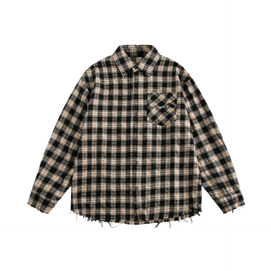 Plaid Shirt Coat Burrs Tassels Men And Women