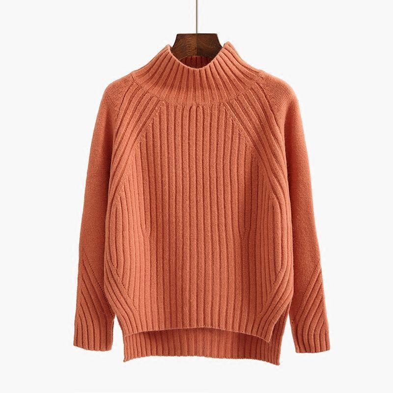 Pure Color Half Collar Sweater Women's Long-sleeved Front Short Back Long Knitted Bottoming Shirt