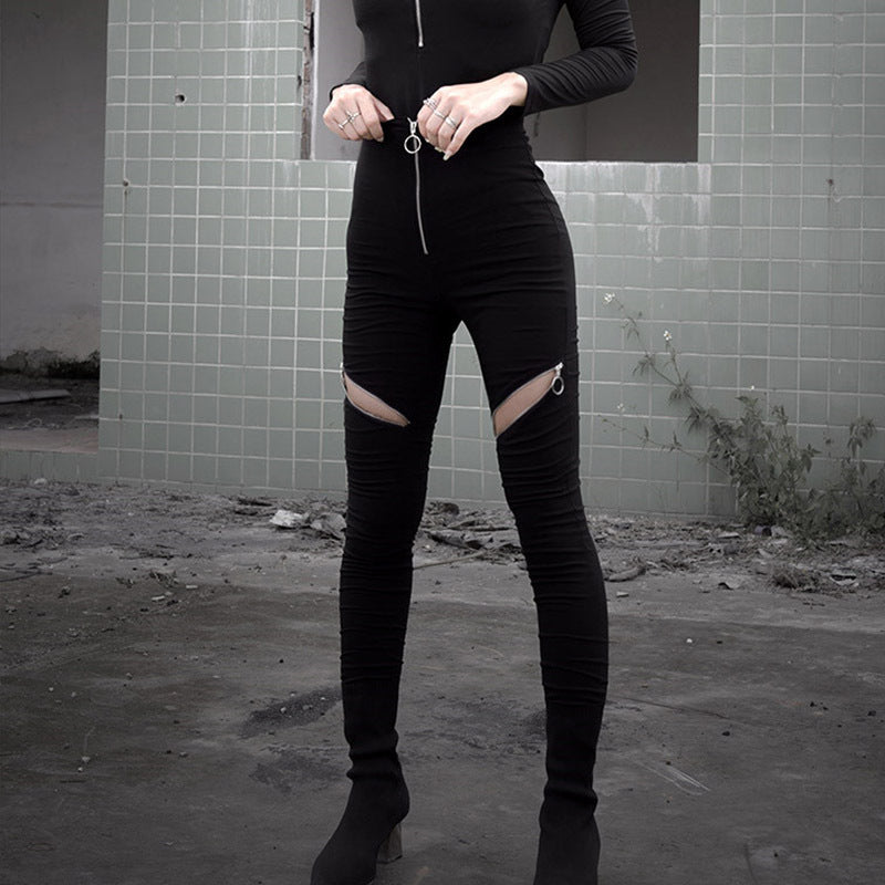 Zipper Bottoming Tight-fitting High-waisted Trousers With Small Feet