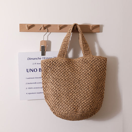 Women's Fashion Temperament Crochet Flower Pattern Shoulder Straw Bag