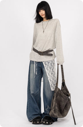 Amerikansk Retro Hot Girl Blonde Patchwork Jeans Til Kvinder