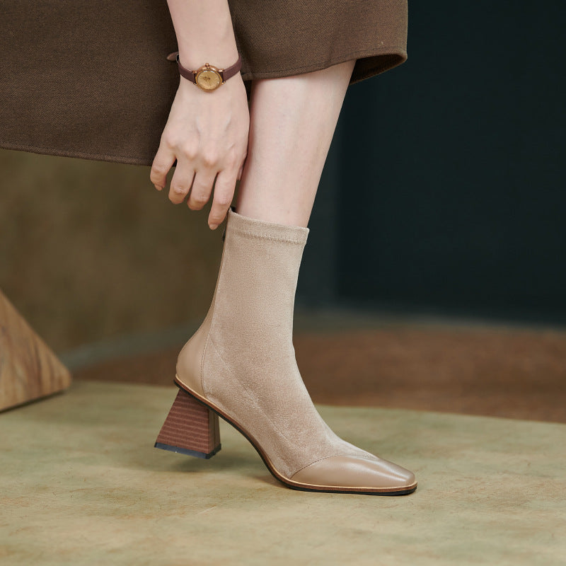 Fashion Simple Women's Thick Heel Pointed Toe Short Boots