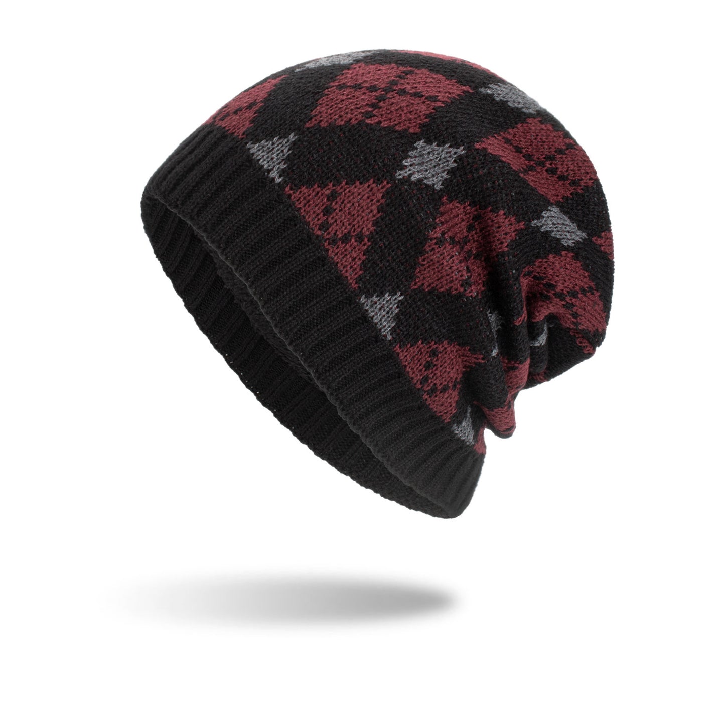 Tricolor Diamond Long Pullover Hat Knit