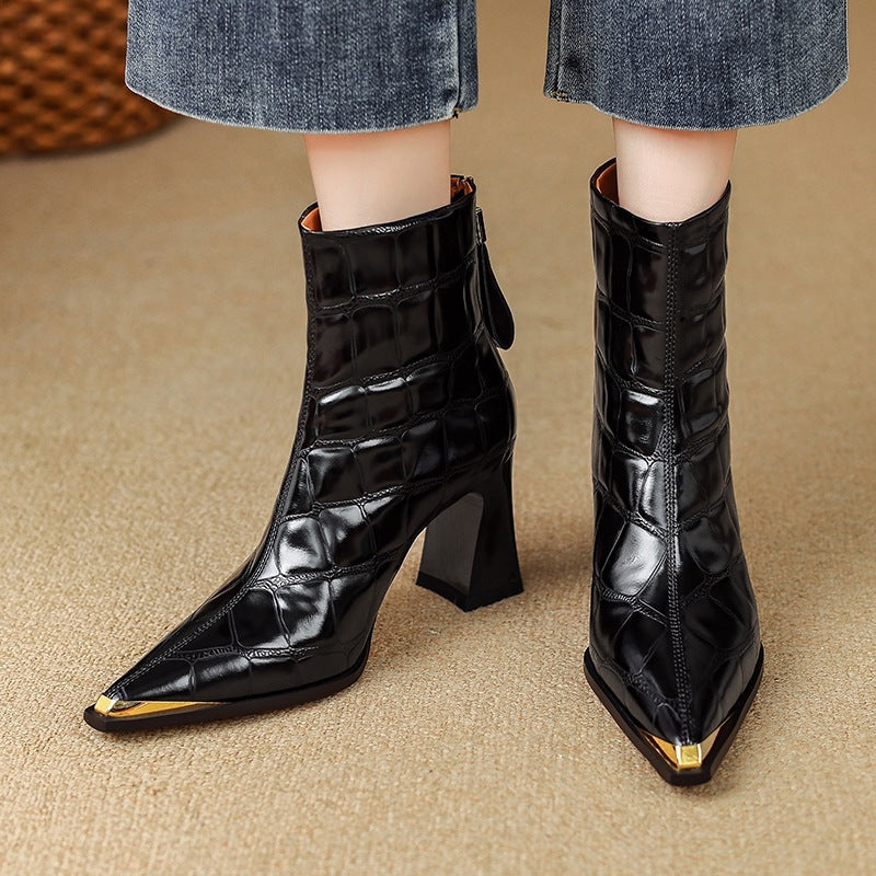 New Autumnwinter Pointed-toe Ankle Boots Featuring  Slender Stiletto Heel And A Back Zipper