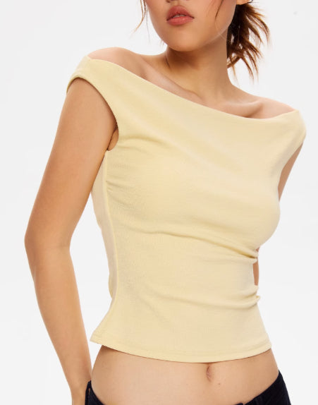 Off-shoulder High Elastic Tencel Knitted Vest Front Double Layer