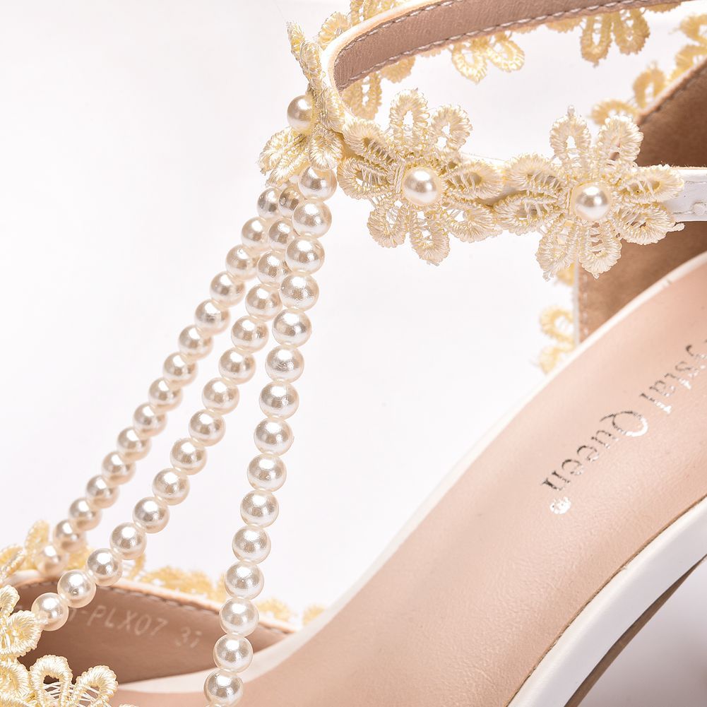 Lace Beaded Stiletto Fish Mouth  Toe Sandals Roman