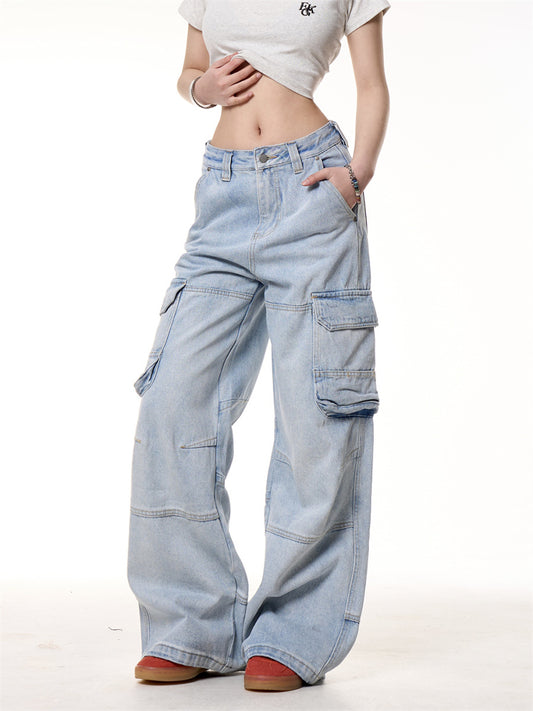 Retro Washed Pocket Straight Jeans