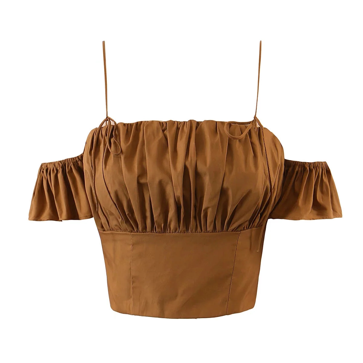 Bud Pleated One-shoulder Tie-shoulder Short-sleeved Top