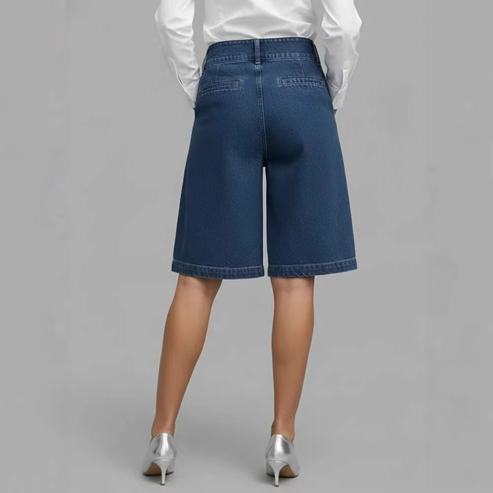 Asymmetriske croppantbukser til kvinder i imiteret denim