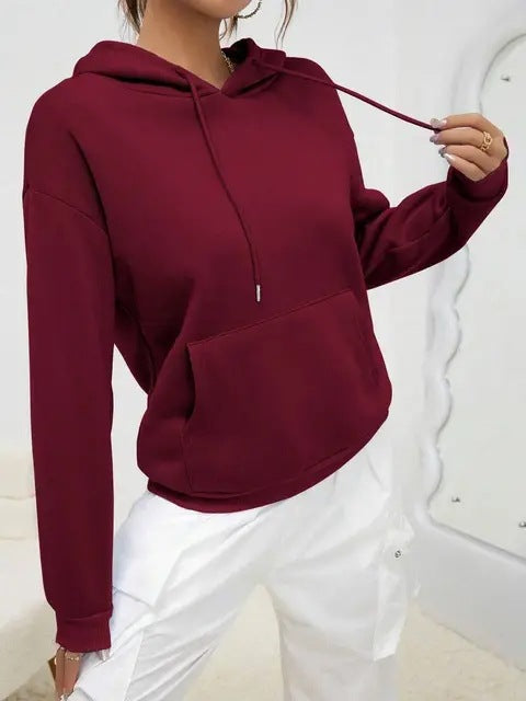 Dame smart, afslappet hoodie i ensfarvet