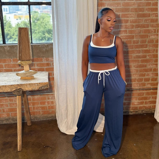 Leisure Sports Elastic Fake Suspender Trousers Two-piece Set