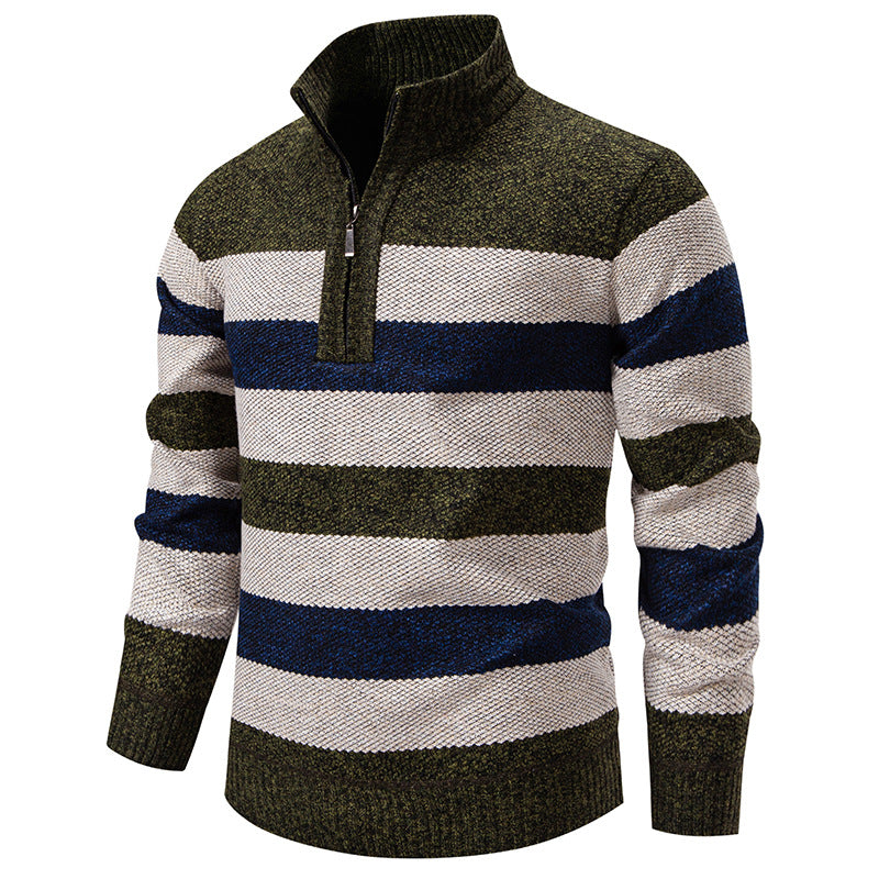 Herre Color-Block Termisk Sweater Med Stand-Up Krave Og Halv Lynlås, Fleeceforet