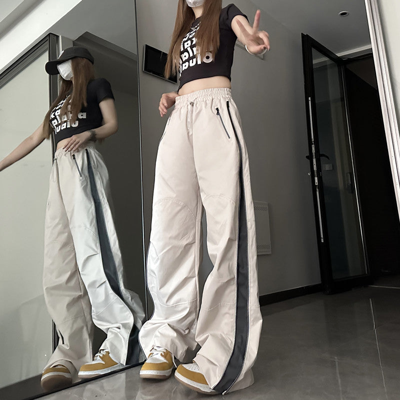 American High Street Zipper Stitching Pants Summer Fashion New Loose Design Straight