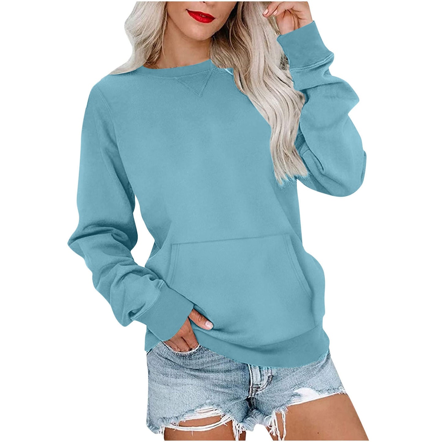 Women's Pin Solid Color Round Neck Loose Long-sleeved Sweater