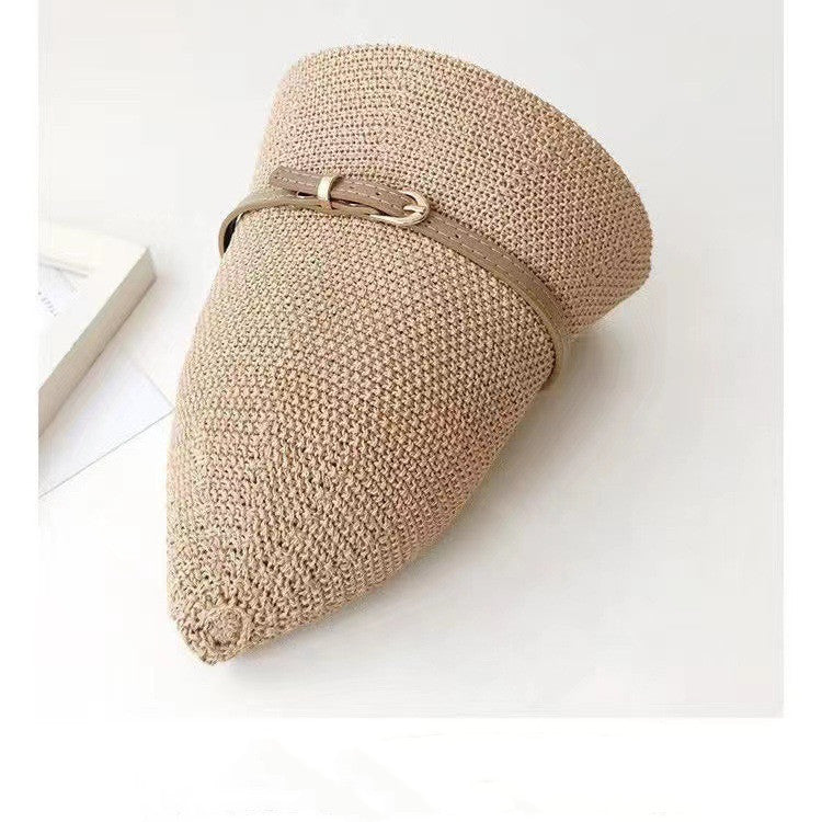 Western Style Leather Buckle Bucket Hat Foldable
