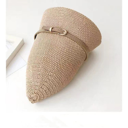 Western Style Leather Buckle Bucket Hat Foldable