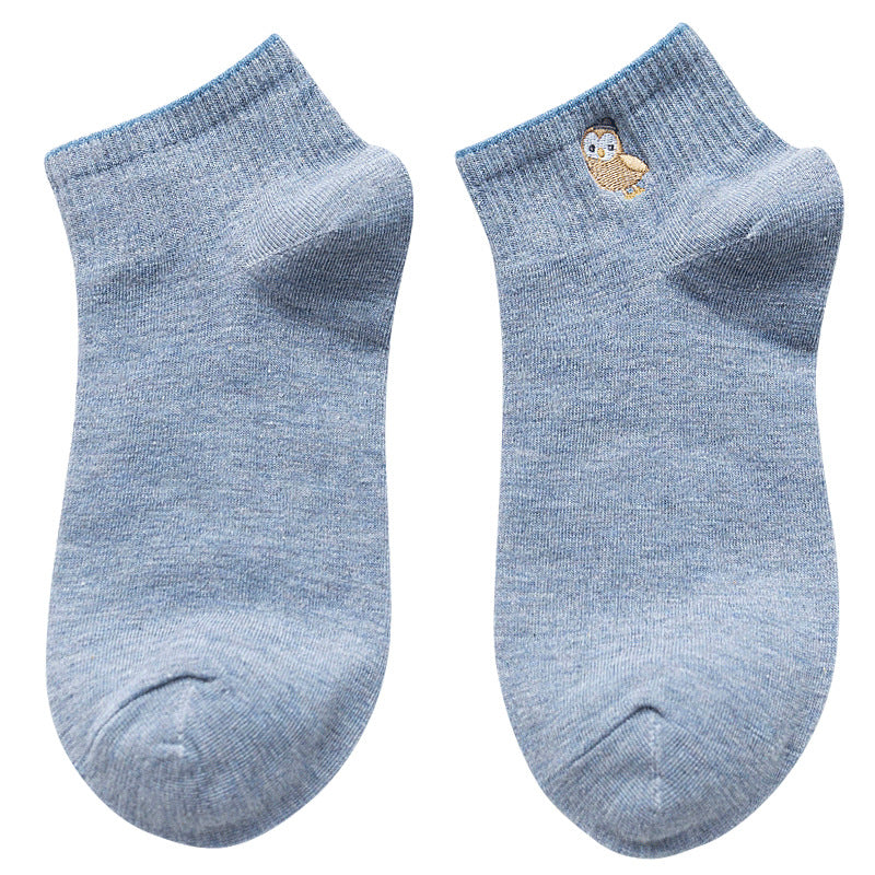 Socks Shallow Mouth Cartoon Embroidery Cute Japanese