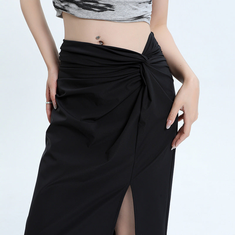 Summer New High Waist Slimming Slit Hemline At Hem Asymmetric Skirt