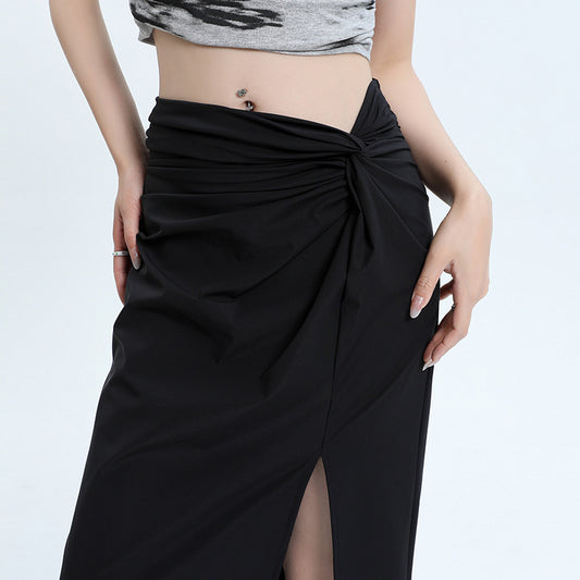 Summer New High Waist Slimming Slit Hemline At Hem Asymmetric Skirt