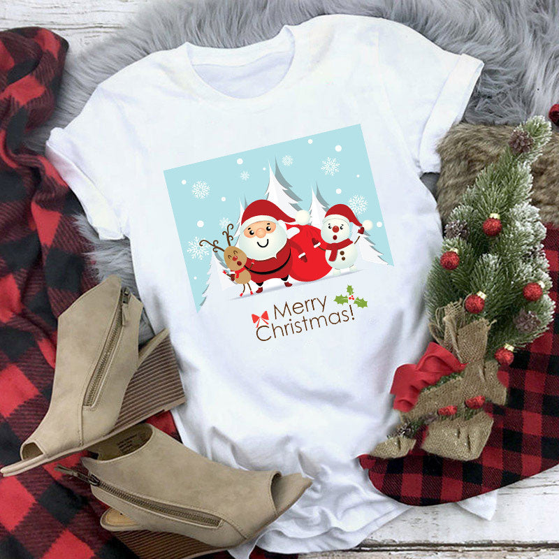 Christmas T-shirt Women's Summer Plus Size With Short Sleeves