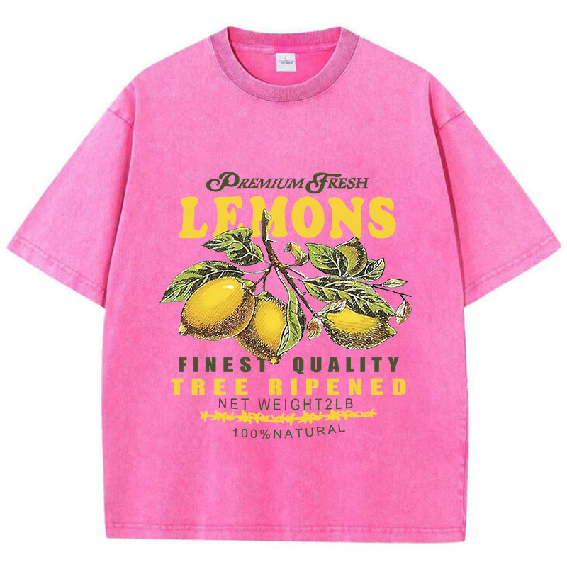 Women's Pickled Short-sleeved Cotton Premium Lemon Printing