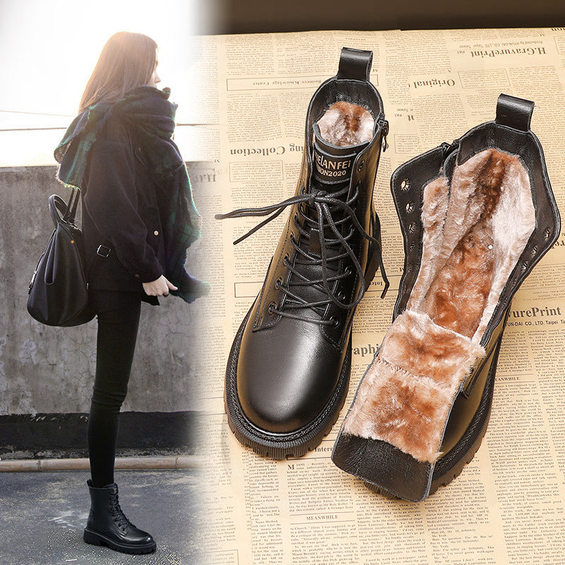British Style Martin Boots Winter Plus Velvet Thick Cotton Shoes