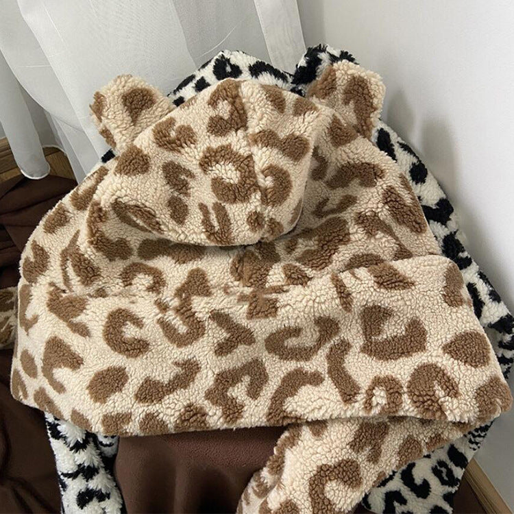 Women's Hat Scarf Integrated Ear Protection Warm Plush Hat