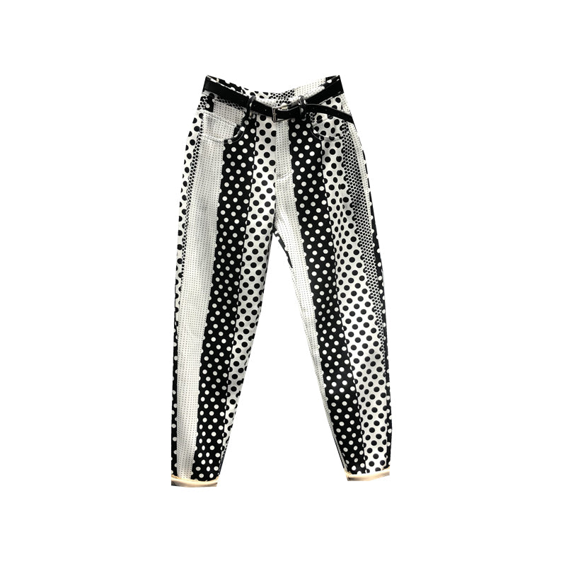 Women's Versatile Polka Dot Printed And Dyed Denim Trousers