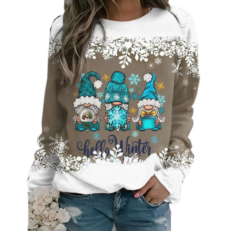 Fashion Christmas Snowman Round Neck Long Sleeve Women
