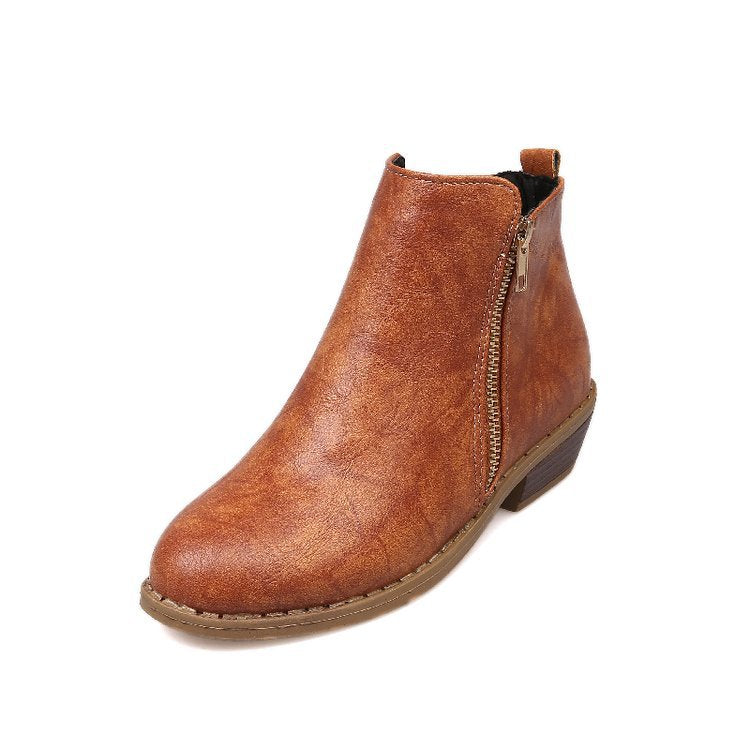 European And American Retro Polished Side Zipper Ankle Boots