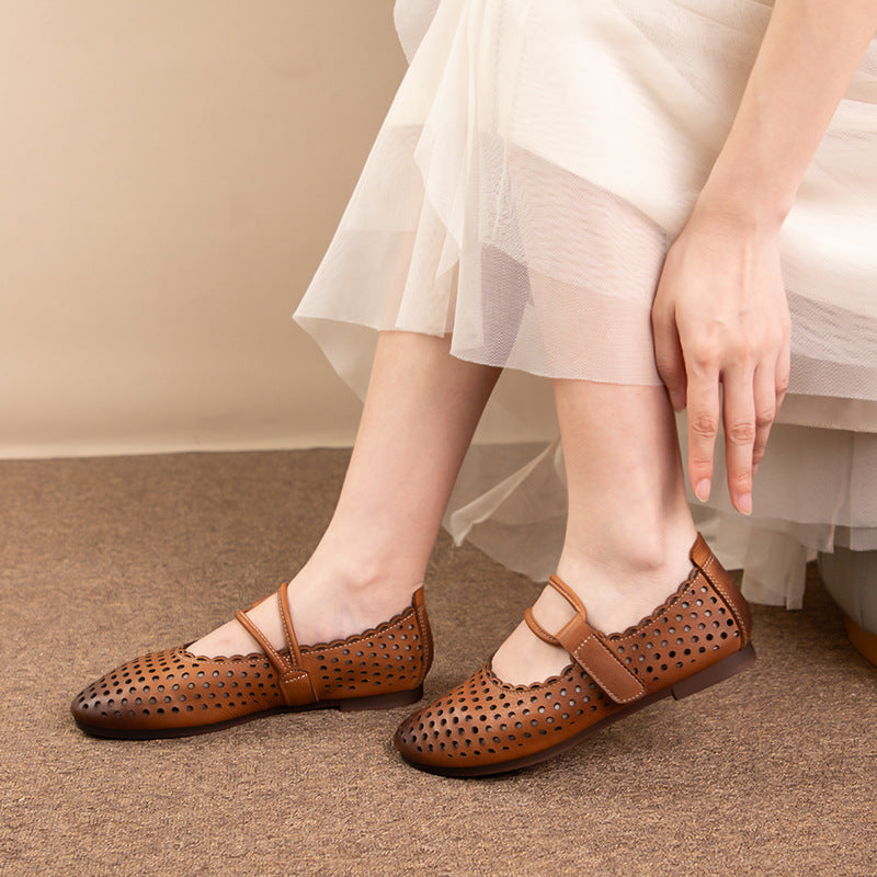 Shallow Mouth Hollow-out Breathable Shoes Retro Easy Matching Soft Bottom Soft Surface Sandals