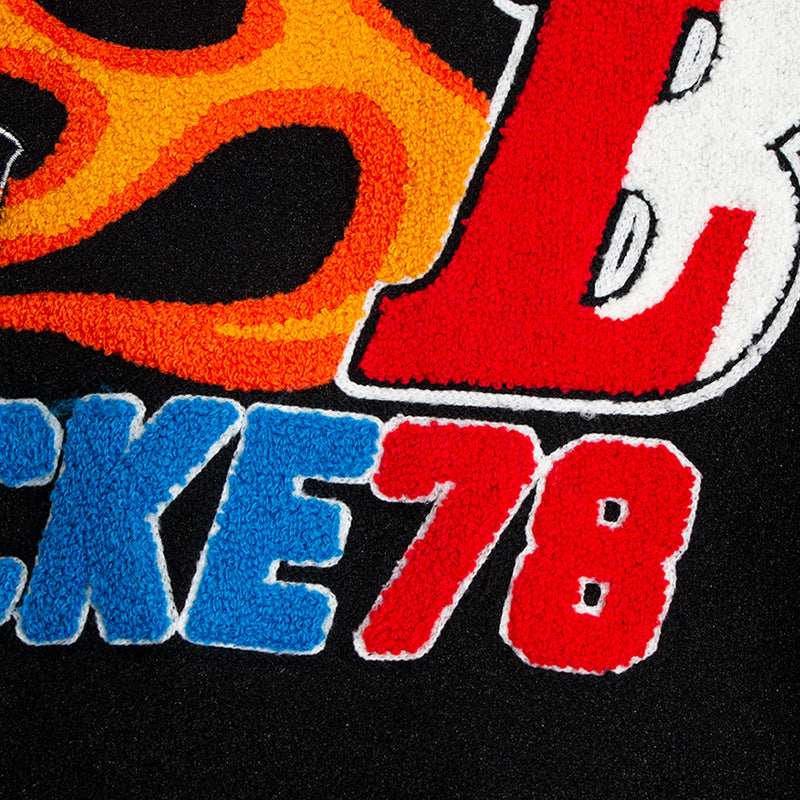 Flame Embroidered Baseball Uniform Jacket European And American Men's Loose