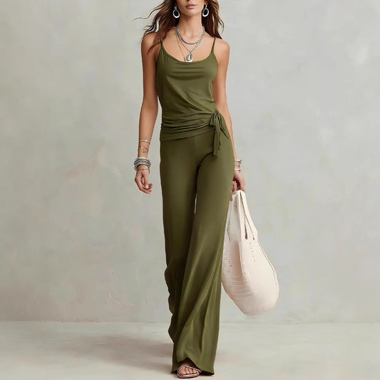 Casual Camisole Top And High-waisted Wide-leg Pants Set