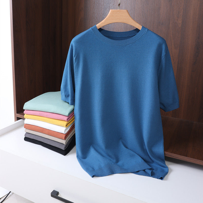 Men's Round Neck Pullover Thin Knitwear Short Sleeve Top