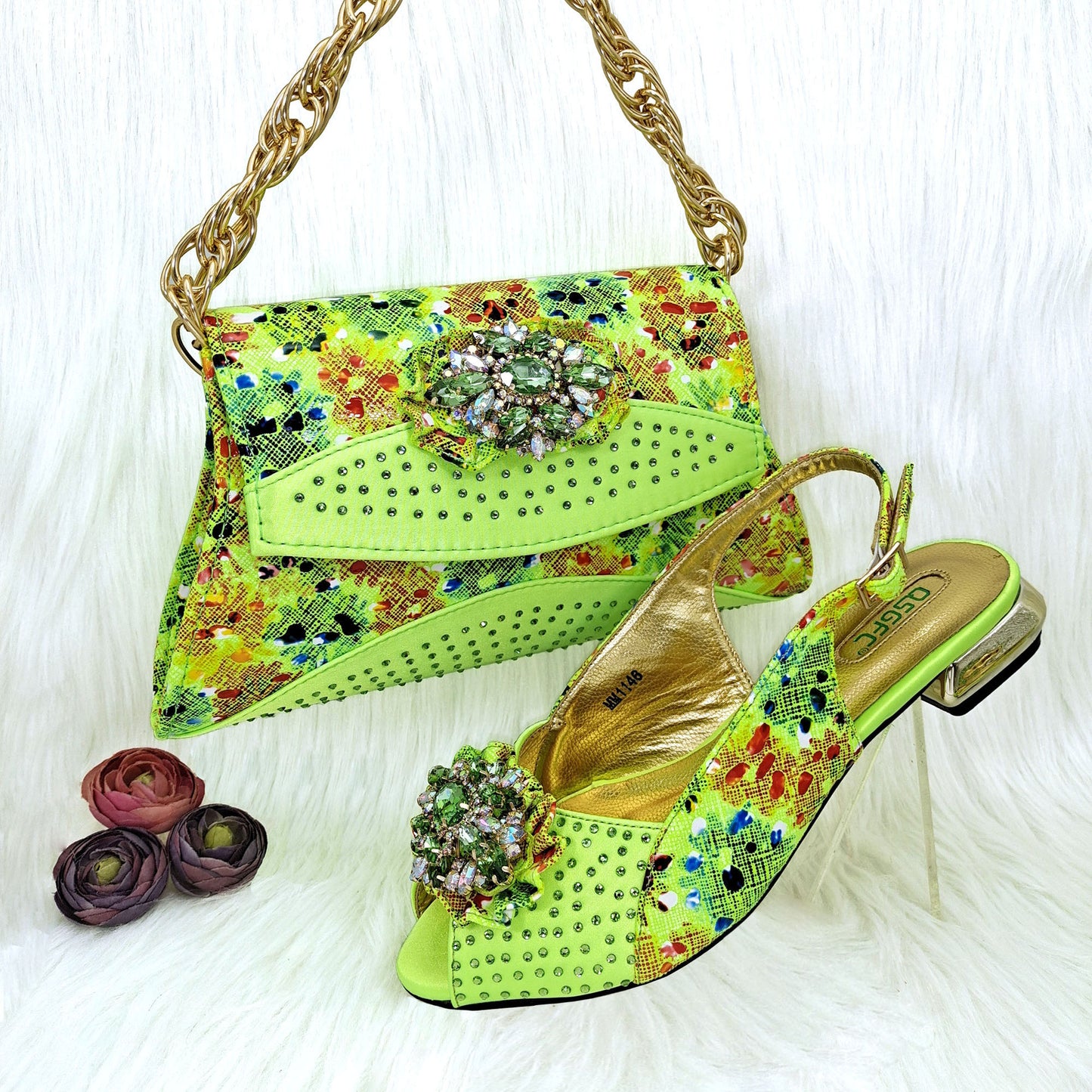 Mixed Color Flower Rhinestone Accessories Shoe Bag Low Heel Suit