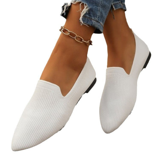 Slip-on Low-cut Breathable Pointed Flying Woven Flat Pumps Women