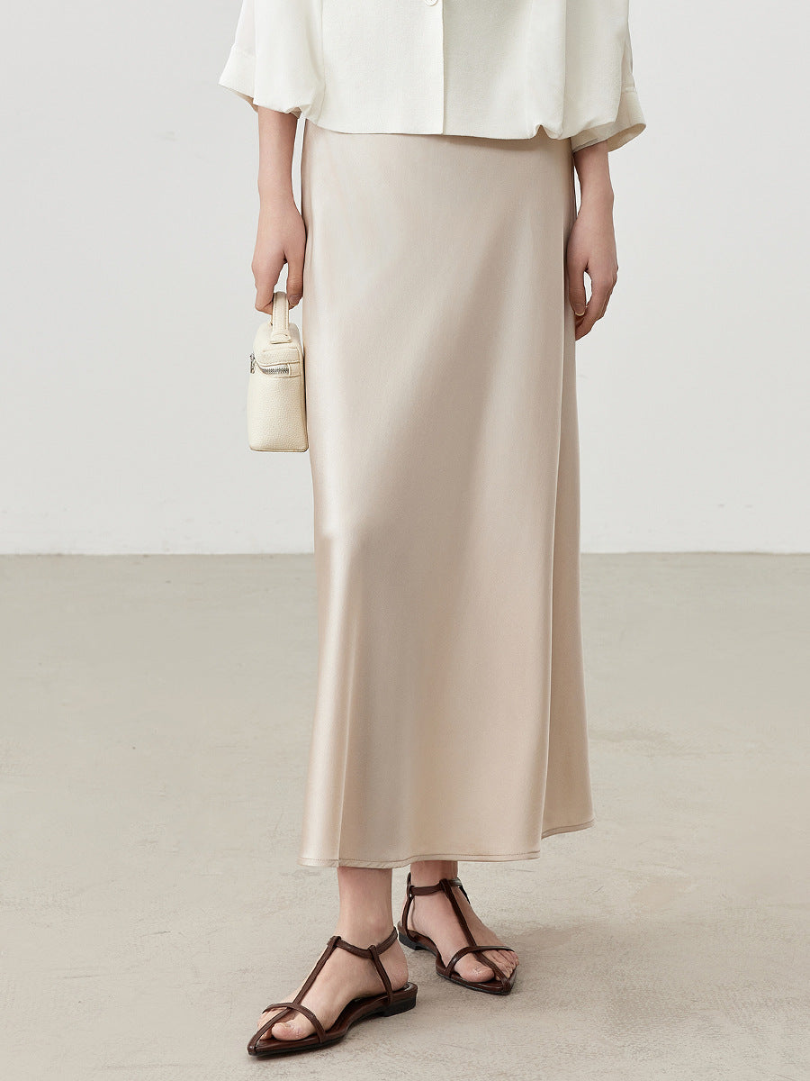 Women's Solid Color Silk Mid-length Elastic Waist Skirt