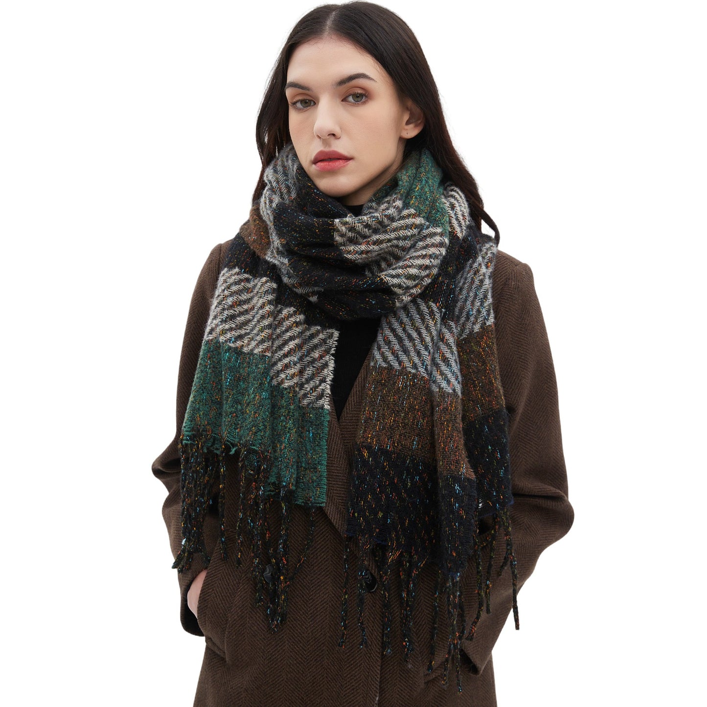 European And American Men's Women's Neck Warmer Striped Tassel Scarf