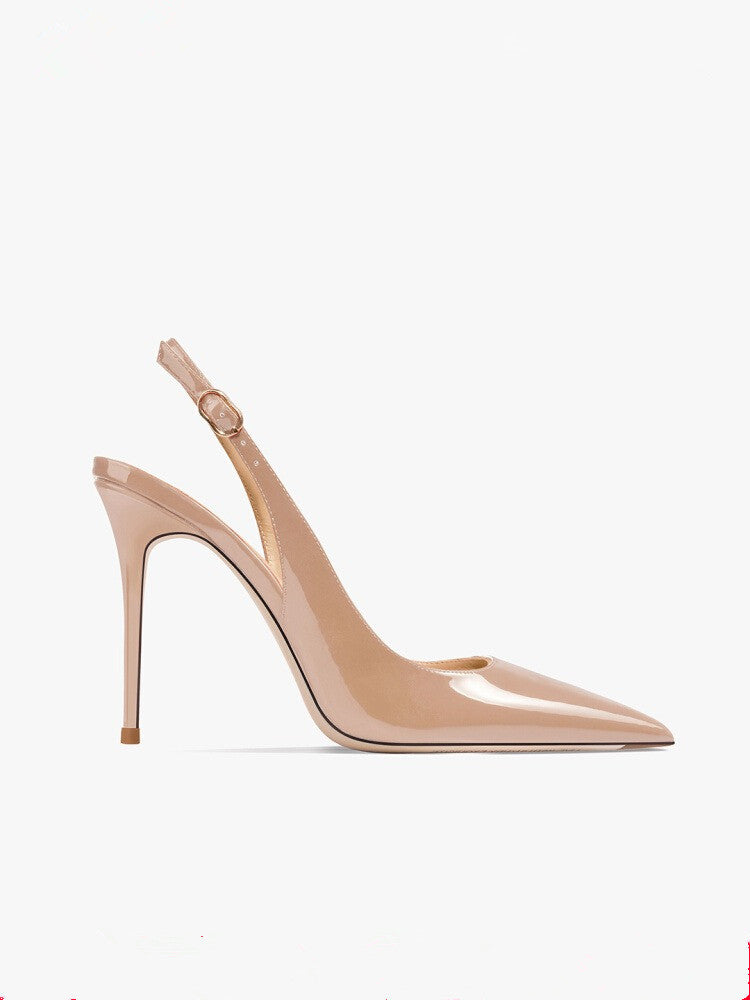Nude Soft Leather Hollow Female Ankle-strap High Heels