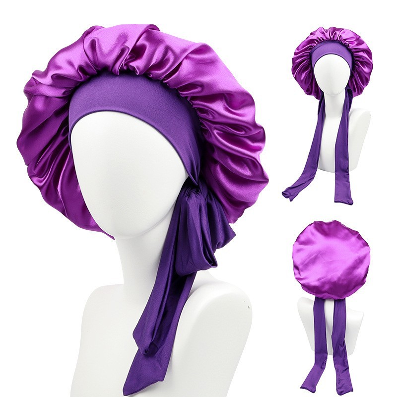 Stretch Ribbon Bowknot Silk Round Cap Solid Color