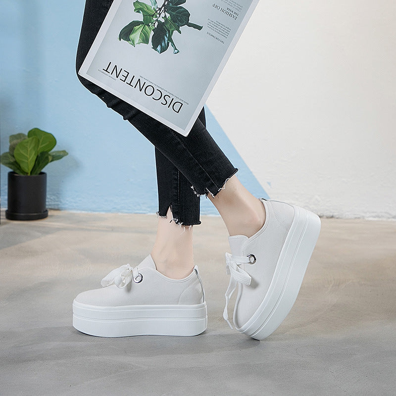 Inner Increase Platform Shoes Canvas Breathable Lace-up Single Shoes Fashion