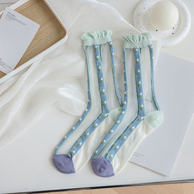 Women's Fashion Simple Transparent Card Silk Tube Socks