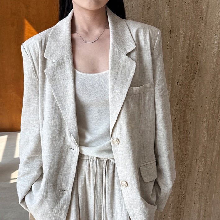 Sophisticated Look Tencel Linen Blazer And Pants Suit For Women