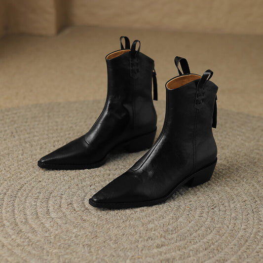 Autumn And Winter New Short Boots Women Pointed Toe Handsome British Style Martin Boots Solid Color