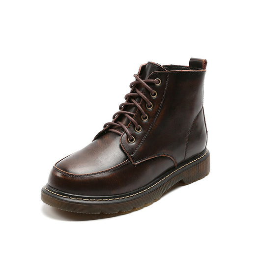 British Style Student All-match Flat Ankle Boots High-top Leather Shoes
